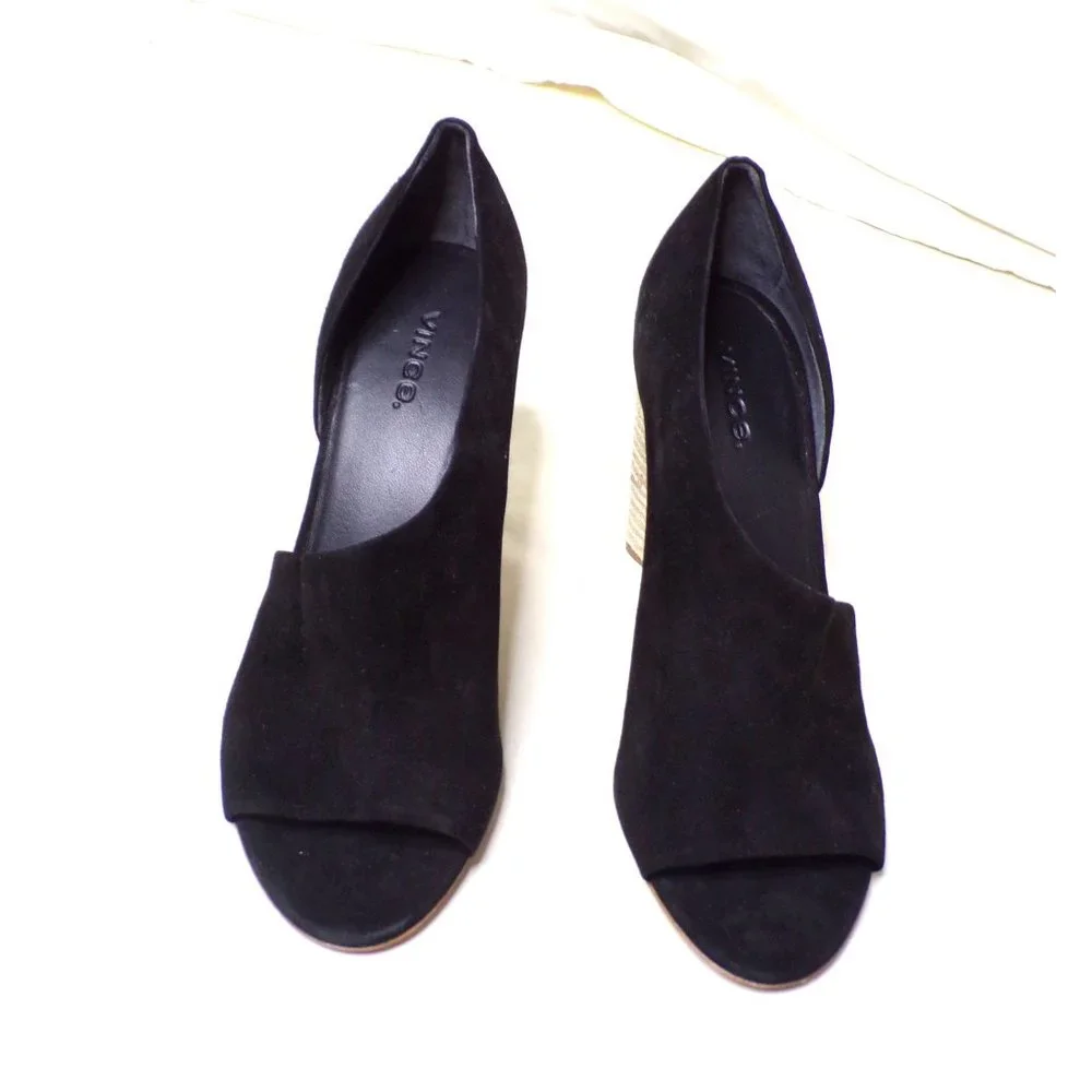🆕 VINCE Persey Suede Jute Block Heel Pumps Sandal Shoes Black 9 - Picture 8 of 13